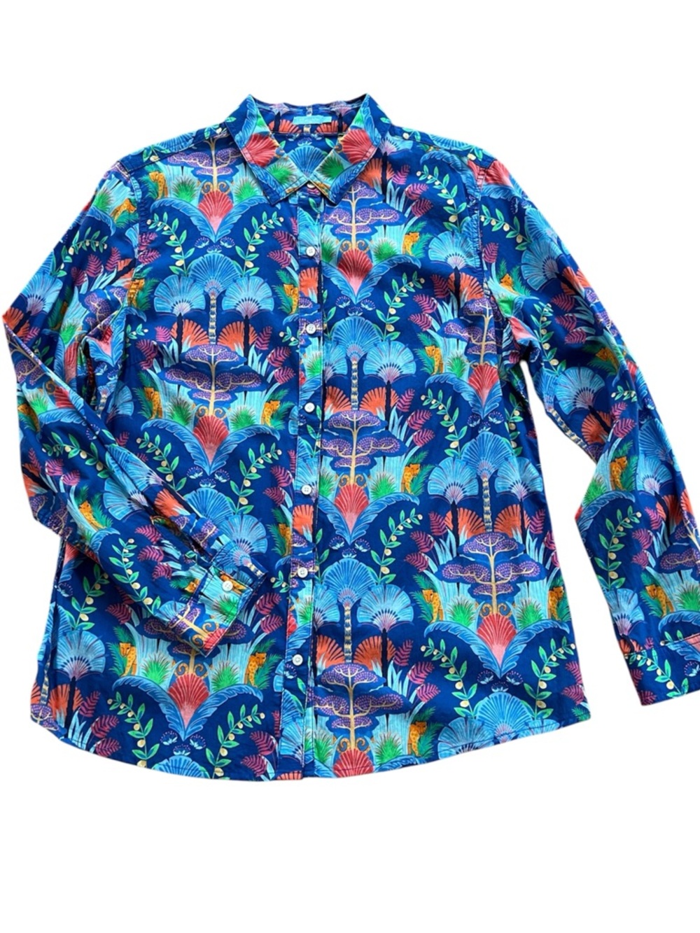 J McLaughlin Button Front Cotton Blouse in Vibrant Colors Size L - Picture 3 of 8
